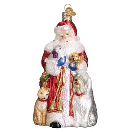 Old World Christmas Glass Blown Ornament Santa's Furry Friends with S-Hook and Gift Box