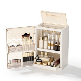 AERCIINC Makeup Organizer with Drawers,Skincare Organizer for Vanity,Large Cosmetic Display Case with Handle,Storage Organizers with Cover and Makeup Brush Holder for Dresser, Bathroom Countertop