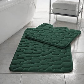 Bluemoon Bedding Memory Foam Bath Mat 2 Piece Set Pebbles Non Slip Pedestal and Bath Mat Toilet Bathroom (Green)