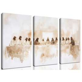 Jesus Last Supper Wall Art Set of 3 Christian Wall Art Canvas Print Religious Painting Wall Decor Pictures Home Decor for Living Room Dining Room 16x24 inch Framed