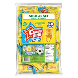Champ Ring Soccer, Golden Goooal! Apple – Crisp Golden Apple Flavored Candy Rings - Individually Wrapped - No Artificial Colors or Dyes - Perfect for Parties, Events & Snacks - Bulk Pack of 50