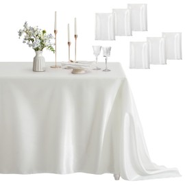 Counfeisly 6 Pack Rectangle Tablecloth Stain Resistant Wrinkle Free Silkly Soft Table Cloth, Satin Dining Table Cloths for Dining Room, Indoor and Outdoor Use, 60 x 120 Inches, Off White