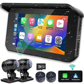 Motorcycle Wireless Carplay, Motorcycle Camera with Front and Rear HD 1080P Motorcycle Navigation DVR Built-in Bluetooth, Siri, G-Sensor, Night Vision