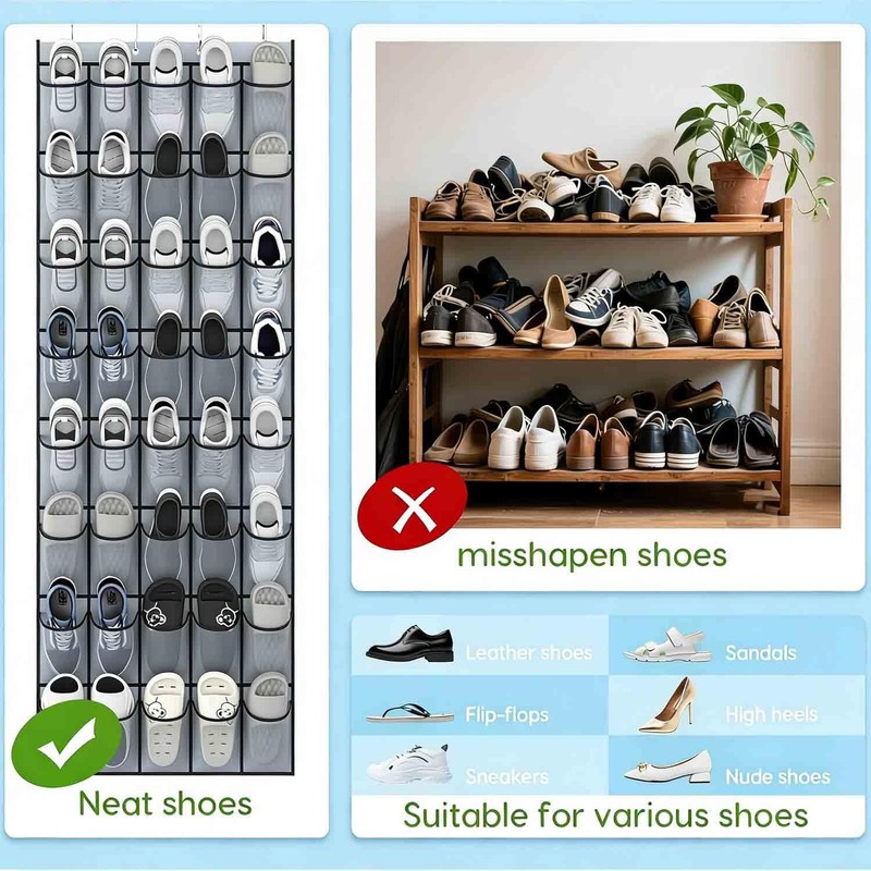 JUNXINSHUN 40 Large Mesh Pocket Over the Door Shoe Organizer,Hanging