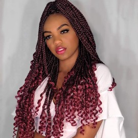 URNice 7 Packs 24 Inch Crochet Box Braids Hair with Curly Ends Prelooped Bohemian Goddess Box Braids Crochet Hair Braiding Hair Crochet Braids Hair for Black Women (24 Inch ( Pack of 7 ), TBug#)