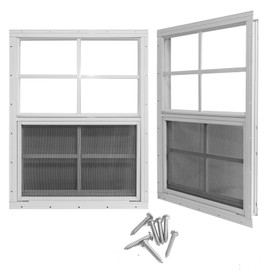 Yuzzy 24" x 36" Shed Windows with Tempered Glass and Fiberglass Screen, 2 Pack Small Sliding Windows for Shed, Chicken Coop, Playhouse, Household, Garage, Barns (White)