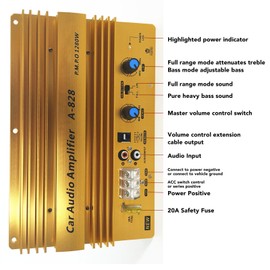 A828 Car Audio Amplifier 12V 1280W Car Amplifier Board, 2 Channel Amplifier Car Audio, Car High Power Stereo Amplifier, Car Accessories for 8 to 12 Inch Subwoofer