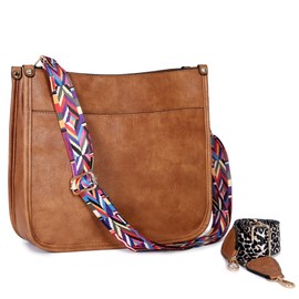 Women Shoulder Crossbody Bag, Vegan Leather Designer Hobo Handbags Purse with 2 Guitar Straps Bucket Satchel Tote Bag (Brown-New)