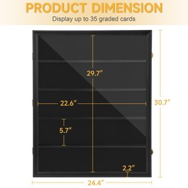 WELIDAY Graded Sports Card Display Case - 35 Baseball Sports Card Display Frame with UV Protection, Clear View Lockable Wall Cabinet for Collectible Trading Card