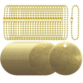 ABBECIAO 50Pcs - 25Pcs 1.5" Brass Valve Tags Stamping Blank with Hole and 25Pcs 2.4mm Brasss Ball Chains for Pipe Valves, Equipment, Tool and Keys Labeling