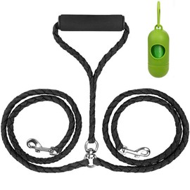 Wolfi Correa Doble para Perro con Manija Suave para Pasear A Dos Perros Sin Enredos, Incluye dispensador de Bolsas para excremento de Perro.