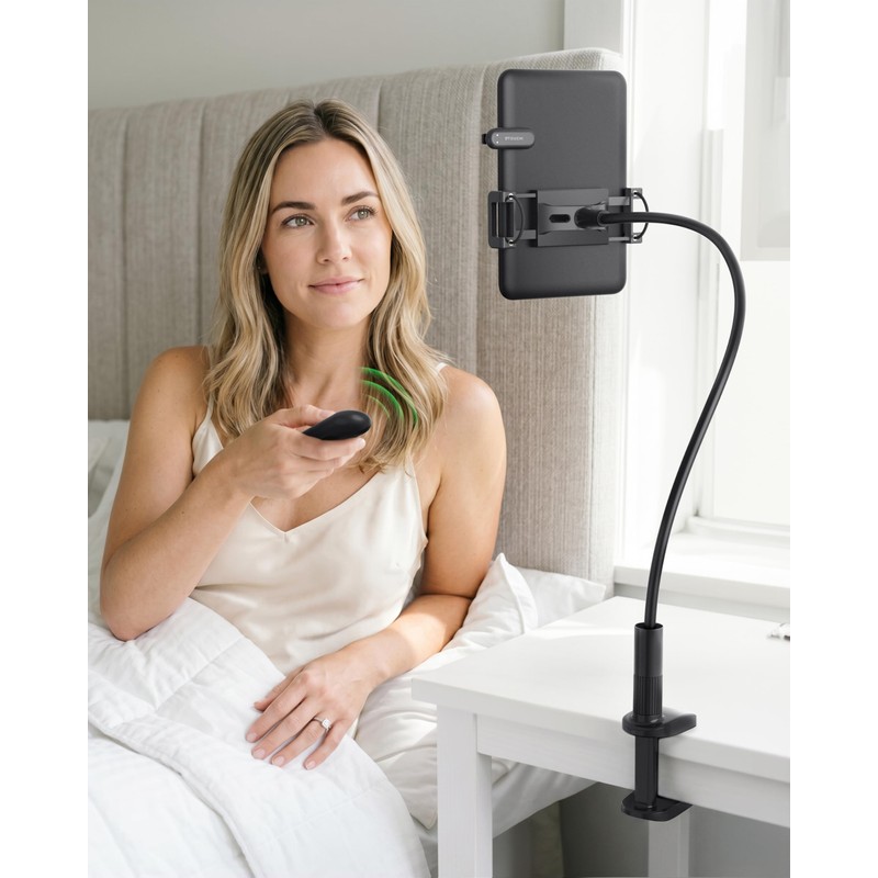 Stouchi Gooseneck Kindle Holder with Remote Page Turner for Bed