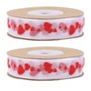 2pcs Red Ribbon 1.5cm/0.6in Wide Heart Pattern Packaging Ribbons DIY