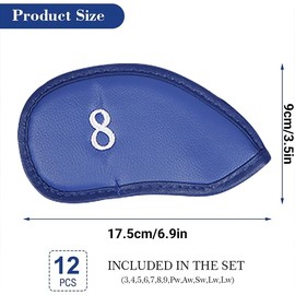 12 PCS Waterproof PU Leather Head Cover Golf Iron Club Putter Headcover 3-SW Set with Number Applique for Easy Recognition Black、Blue, Protective and Durable