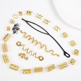 TEBIEKOY Set de 23 Piezas de Accesorios Dorados para El Cabello: Joyería para Rastas, Trenzas, Pinzas Doradas con Forma de Serpiente, Cuentas para El Cabello, Accesorios Renacentistas, Estilo 2.