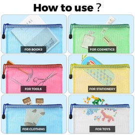 KOOSREEL Zipper Document Bag A3 Zipper Bag 5 Colors PVC Clear Document Bag Zipper Mesh Travel Office Travel Accessories (10 Pack)