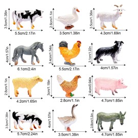 Pence & Moon Collective Farm Animals Figures Toys Set, 12 Pieces, 3-6 cm Mini Plastic Animals Figurines, Farmyard Educational Playset Bath Toys