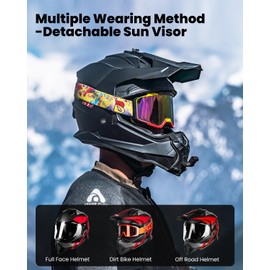 ILM Dual Sport Adventure Motorcycle Helmet with Pinlock Compatible Sun Visor Snowmobile ATV Dirt Bike Off Road Casco Model WS902 RedBlack Medium
