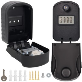 Key Safe Outdoor and Indoor, Waterproof, High Security 4-Digit Combination, Lagre Internal Capacity for Wall Key Lock Box, Keysafe Wall Mounted Outside By Gekufa, Good for Home Garage, Black