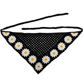 Mrotirda Women's Crochet Sunflower Heart Pattern Triangle Headband Cute Knitted Hollow Flower Strap Bandanas Headscarf (Black)
