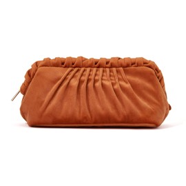 Francfranc Velour Pleated Wire Pouch, Orange with Pocket, Cosmetic Storage