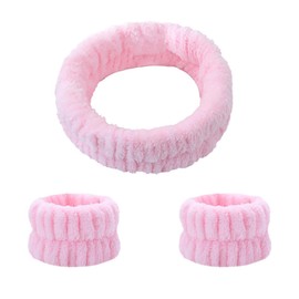 Kit Bandeau Femme et Deux Manchettes Soin - Ideal for Maquillage (Rose)