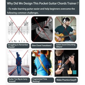 Pocket Guitar Chord Practice Tool, Portable Guitar Neck for Trainer Beginner w/a Rotatable Chords Chart Screen Battery Included