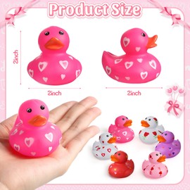 48 Pcs 2 Inch Valentine Rubber Duckies Bulk Valentine's Day Small Heart Rubber Ducks for Pool Bathtub Toys Classroom Prizes Birthday Party Favors Gifts Goodie Bag Fillers, 6 Styles