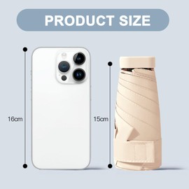 MUNSKT Travel Umbrella,6 Ribs Mini Travel Umbrella Folding Sun Umbrella Windproof Rain Umbrella Strong Lightweight Small Compact Women Umbrellas Small Anti-UV Umbrella for Sun Rain (Beige)