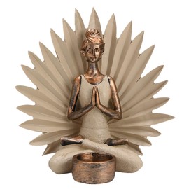 BRABUD Resin Yoga Girl Candleholder Statue 9.8''(H) Meditation Lady Tealight Candlestick Modern Figurine Home Desk Shelf Decor Gift TQSHBS40