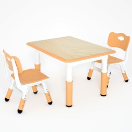 LulliSpace Kids Table and 2 Chairs Set，Height Adjustable Children Table & Chair，Toddlers Study Multi-Activity Table with 31.5"x23.6" Wipe-Clean Desktop，for Classrooms, Homes & Daycares