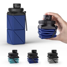 Popdigito Collapsible Water Bottles,420ml Foldable Water Bottle BPA Free Reusable Lightweight Bottle LeakProof Travel Silicone Water Bottles for Yoga Office Camping Cycling School Outdoor,Dark Blue