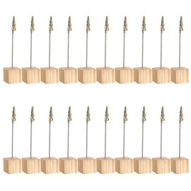 20Pcs Wooden Memo Clips Holder, BetterJonny Wooden Base Memo Photo Clips Lightweight Wood Cube Base with Metal Alligator Clip for Displaying Number Cards Postcard