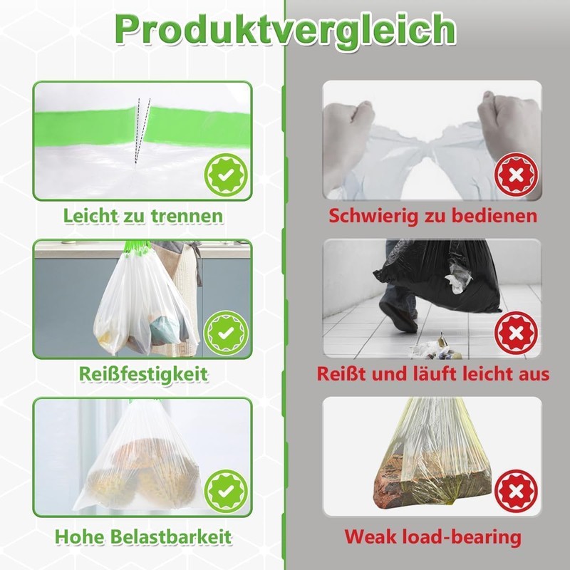 AOMKES Bin Liners 15 L with Drawstring White Bin Bags