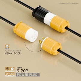 NEMA 6-20P Male Plug, ETL Listed 20AMP/250VOLT,20A Straight DIY Male, USA/Canada 3-Prong Connector, 20A/250V Plug Household AC Industrial Grade Plugs Yellow Color