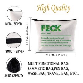 JXGZSO Irish Sayings Makeup Bag St Patrick's Day Pouch Bag Feck Definition Irish Theme Merchandise (Feck Definition Bag)