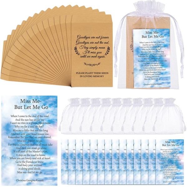 300 Pack Funeral Favors Set 100 Pcs Self Adhesive Kraft Seed Envelopes 100 Pcs Funeral Prayer Cards 100 Pcs Organza Bags for Funeral Loss of Loved One(Classic Style)