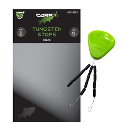 Carp On - High-Density Tungsten Stops 12 Pack - Black - 5mm - Essential Rig Making Terminal Tackle To Add Weight & Secure Hooklinks & Leaders (Small - 5mm) [15-8105]
