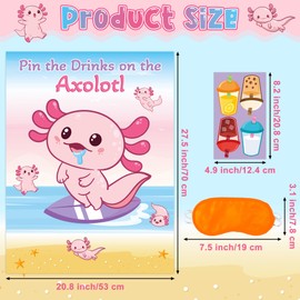 B1ykin Party Pin The Drink Games - Pin The Tail on The Poster Stickers Game Poster Photo Prop Decor, Sticker Game DIY Craft Project for Kids Birthday Party (Drink Axolotl)