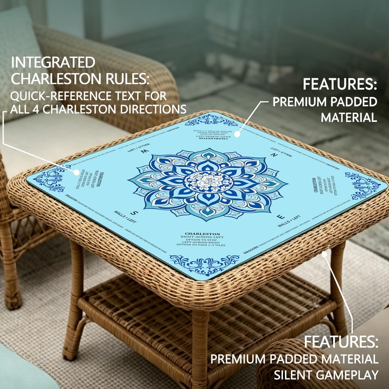 Blue Mahjong Mat for Table 3 Layer Thickened Non-Slip Noise