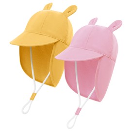 MK MATT KEELY Pack of 2 Baby Sun Hat with Neck Protection Summer Hat Girls Boys UV Protection 50 Peaked Cap Cute for 1-4 Years Children, Pink + Yellow, 6-12 months