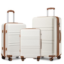 Kono 3 Piece Luggage Sets Expandable(only 28") Lightweight with Spinner Wheels TSA Lock Hardside Travel Rolling Suitcases 20in 24in 28in Carry on Cream White