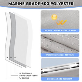 GarveeLife 3 Bow Boat Bimini Top with 2 Removable Side Curtains, Durable Marine-Grade Canvas, 2 Straps, 2 Rear Support Poles, Zippered Storage Boot for Optimal Sun Protection and Comfort