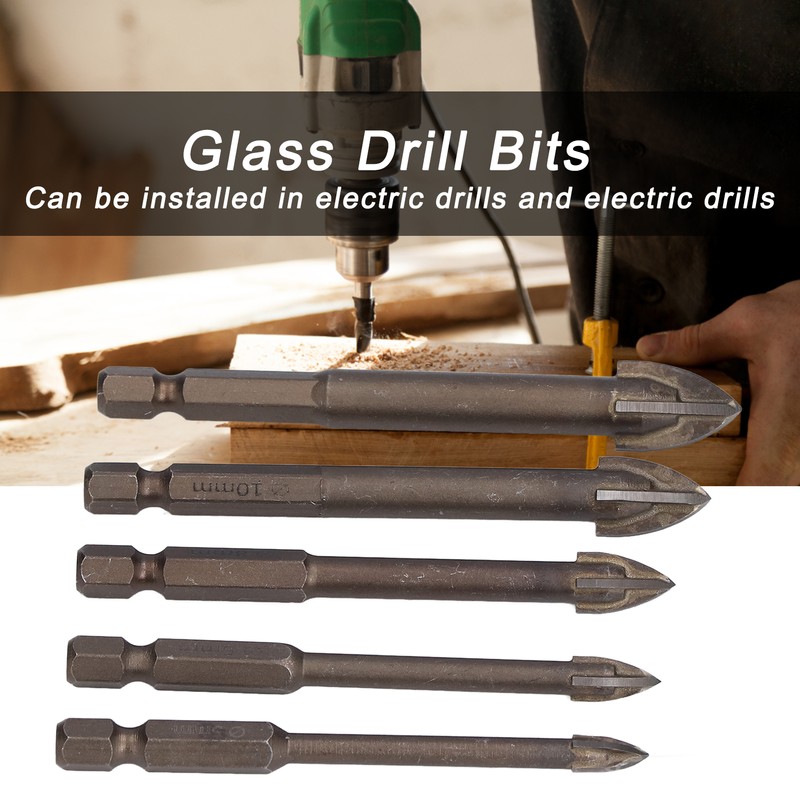 5Pcs Cross Hex Drill Bit Carbide Glass Drills Bits Concrete