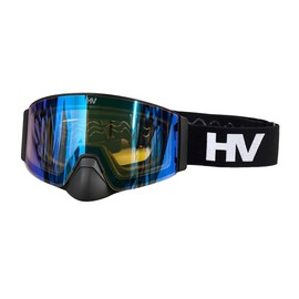 HeatVue HeatWave Heated Snow Goggles Electric Battery for Winter Activities Snowmobile Ski Snowboarding Anti Fog Dual Lens (Black with Yellow Tint Revo Ice Blue Mirror Lens)