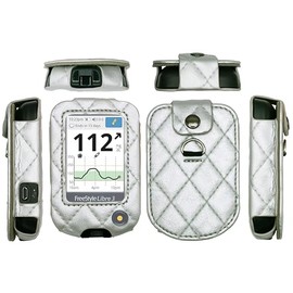 Plaid Fitted Leather Case W/Screen Protector & Lanyard for Freestyle Libre 3, Freestyle Libre 2 (Silver)