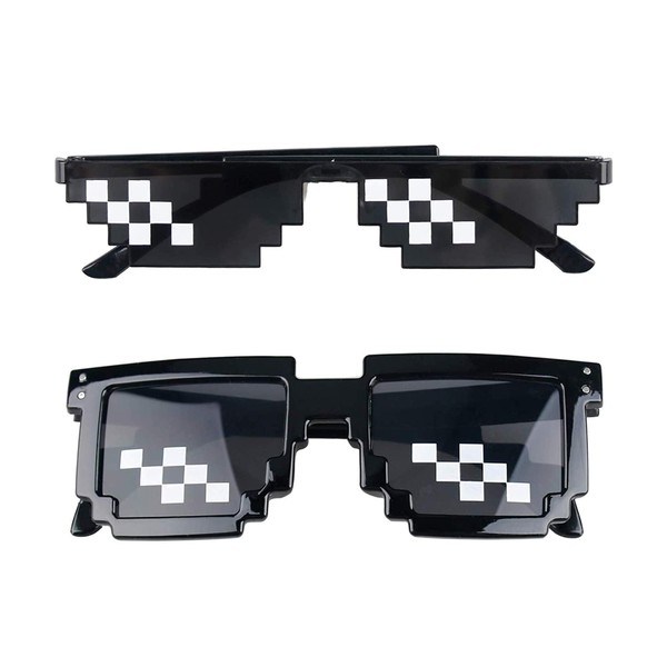 Dawneric Thug Life Outdoor Fashion Sunglasses 2 Pieces Mosaic Pixel Glasses Black Plastic Frame No Border Popular Men Women Dress Up Cool Network Fashion
