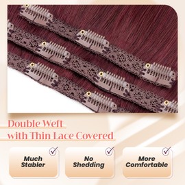 Elailite Clip in Hair Extensions Real Human Hair 3PCS Lace Weft Remy Hairpieces for Women 10 Inch 56g Burgundy