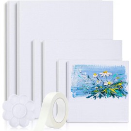 8 Pack 40x30, 30x20, 20x15 Canvases for Painting, Stretched White Canvas with Petal Paint Tray Palettes & Tape, Artist Canvases Frame Board Panels, Cotton Canvas for Oil, Acrylic, Watercolor
