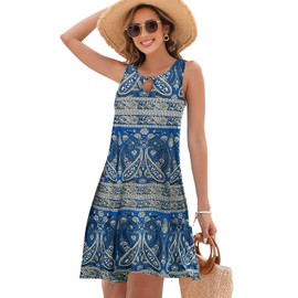 ETCYY Summer Dresses for Women 2025 Trendy Boho Floral Print Beach Cover Up Casual Spring Sleeveless Sundresses(M.Flower Vintage Blue)